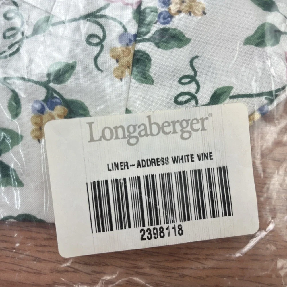 Longaberger Fabric Liner for Address‎ Basket in White Vine 2398118 NEW